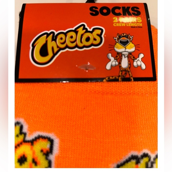 Cheetos Odd Sox Crew Socks 2 Pair Men 8-12 W 9-13 Orange Black w Logo Snacks NEW - Picture 5 of 10